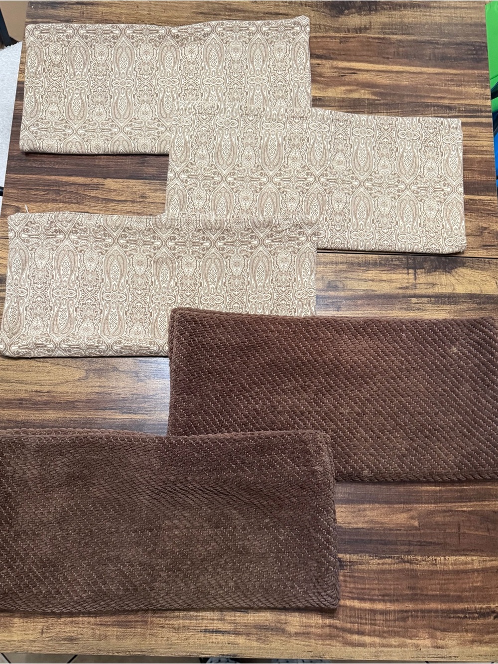 FIVE (5) Pottery Barn Brown and Cream Decorative Pillow Covers, no inserts.